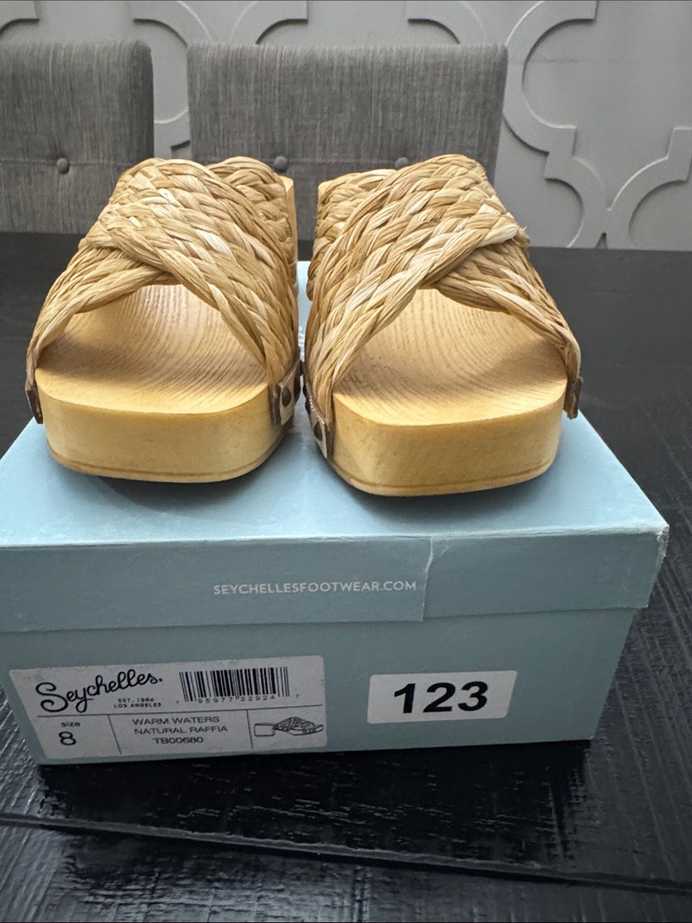 Seychelles Warm Water Natural Raffia wooden  platform Slide Sandals